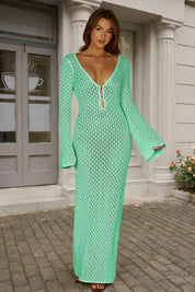 Fisoew Women's Mint Green Long Sleeve Sexy Bodycon Summer Knit Dresses