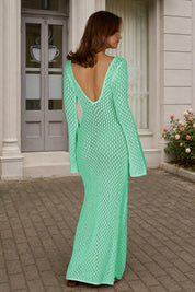 Fisoew Women's Mint Green Long Sleeve Sexy Bodycon Summer Knit Dresses