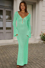 Fisoew Women's Mint Green Long Sleeve Sexy Bodycon Summer Knit Dresses