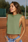 Fisoew Women's Army Green Sleeveless Loose Fit Workout Cropped Tank Tops - Fisoew