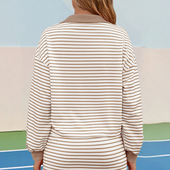 Womens Khaki Striped 2 Piece Outfits Fisoew - Fisoew