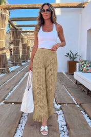 Fisoew Women's Khaki Crochet Cover Up Pants