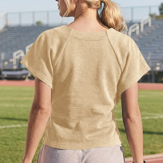 Fisoew Women's Khaki Summer Short Sleeves Tee Tops Crewneck Sweatshirt - Fisoew