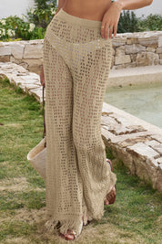 Fisoew Women's Khaki Crochet Cover Up Pants