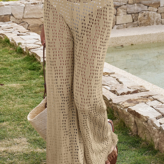 Fisoew Women's Khaki Crochet Cover Up Pants - Fisoew