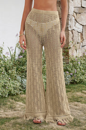 Fisoew Women's Khaki Crochet Cover Up Pants