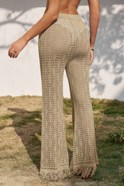 Fisoew Women's Khaki Crochet Cover Up Pants