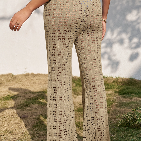 Fisoew Women's Khaki Crochet Cover Up Pants - Fisoew