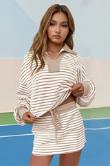 Womens Khaki Striped 2 Piece Outfits Fisoew