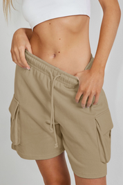 Fisoew Women's Khaki Running Workout Baggy Sweat Shorts - Fisoew