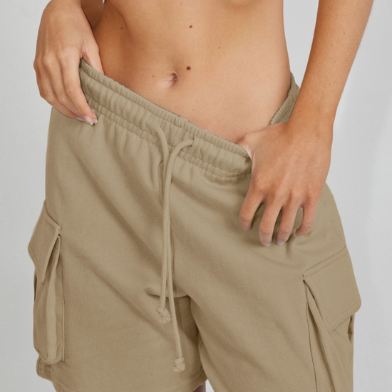 Fisoew Women's Khaki Running Workout Baggy Sweat Shorts - Fisoew