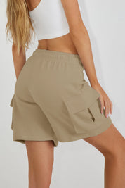 Fisoew Women's Khaki Running Workout Baggy Sweat Shorts - Fisoew