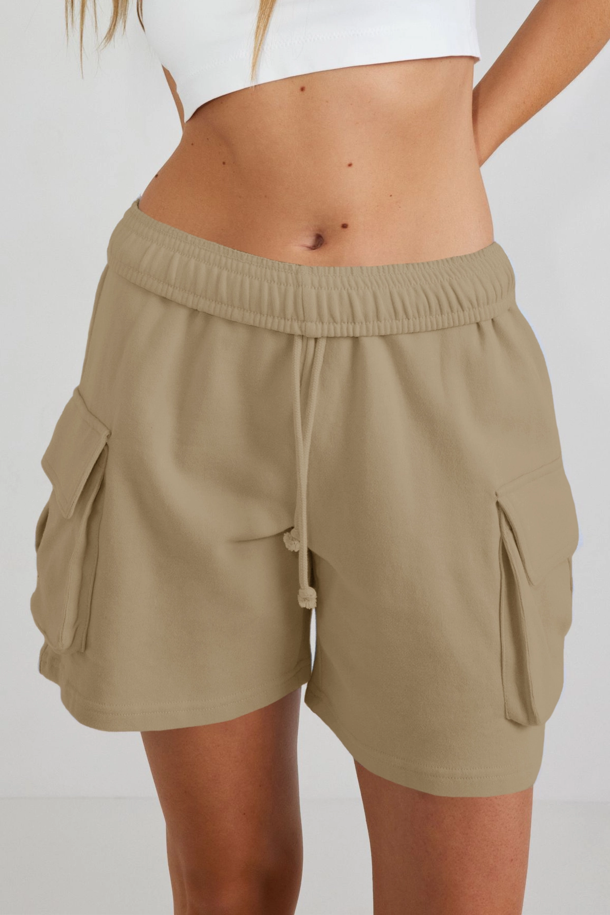 Fisoew Women's Khaki Running Workout Baggy Sweat Shorts - Fisoew