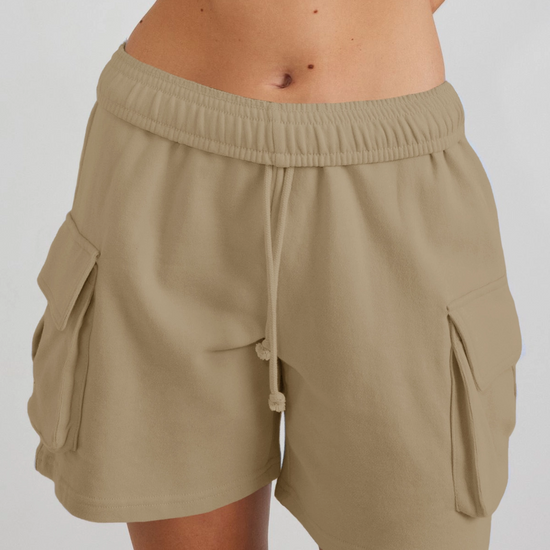 Fisoew Women's Khaki Running Workout Baggy Sweat Shorts - Fisoew