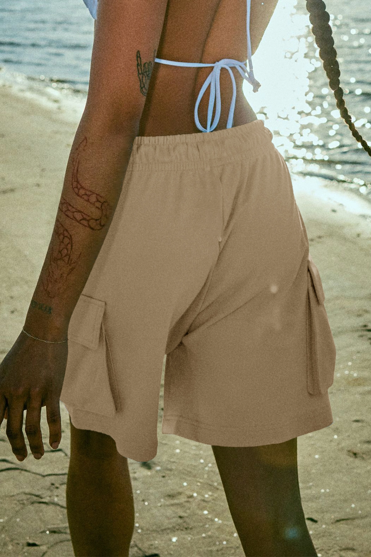 Fisoew Women's Khaki Running Workout Baggy Sweat Shorts - Fisoew