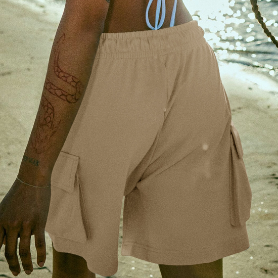 Fisoew Women's Khaki Running Workout Baggy Sweat Shorts - Fisoew