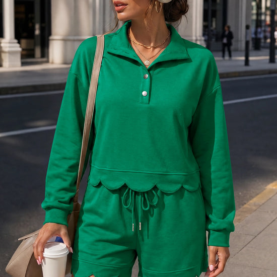 Crop Tops With Shorts Ruffle Trim Solid Sets - Fisoew