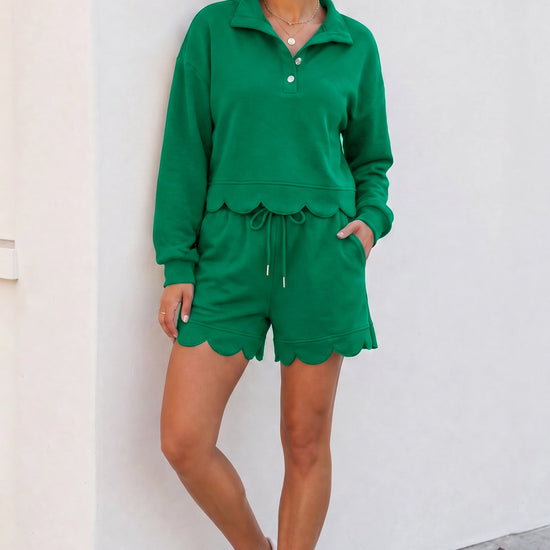 Crop Tops With Shorts Ruffle Trim Solid Sets - Fisoew