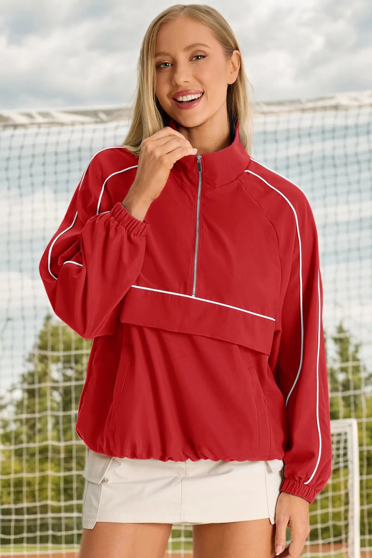 Women Red UPF 50+ Lightweight Windbreaker Jacket Fisoew - Fisoew