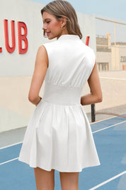 Women's White V Neck Utility Dresses Fisoew - Fisoew