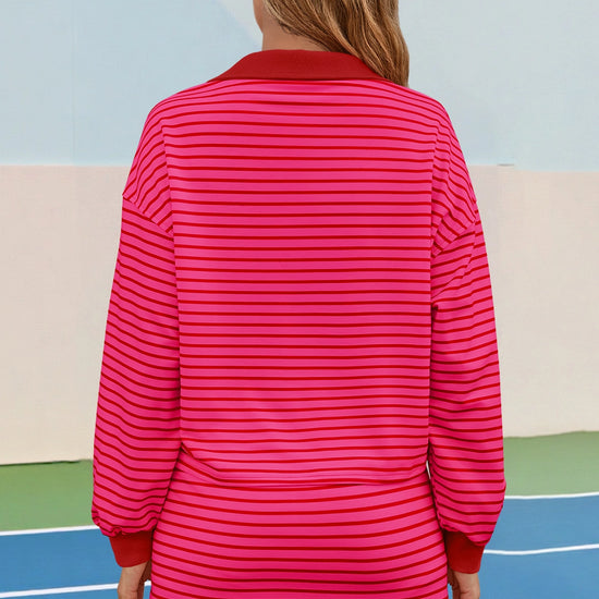 Womens Rose Red Striped 2 Piece Outfits Fisoew - Fisoew
