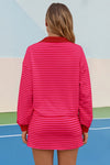 Womens Rose Red Striped 2 Piece Outfits Fisoew - Fisoew