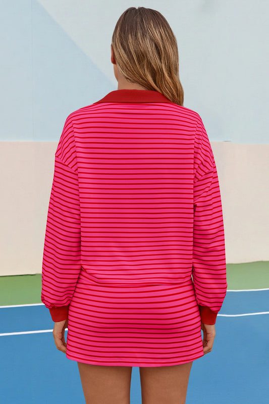 Womens Rose Red Striped 2 Piece Outfits Fisoew - Fisoew