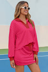 Womens Rose Red Striped 2 Piece Outfits Fisoew - Fisoew