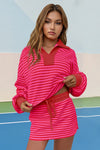 Womens Rose Red Striped 2 Piece Outfits Fisoew - Fisoew