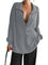 Women Grey Oversized Collared Ribbed Knit Sweatshirts Fisoew - Fisoew