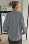 Women Grey Oversized Collared Ribbed Knit Sweatshirts Fisoew - Fisoew