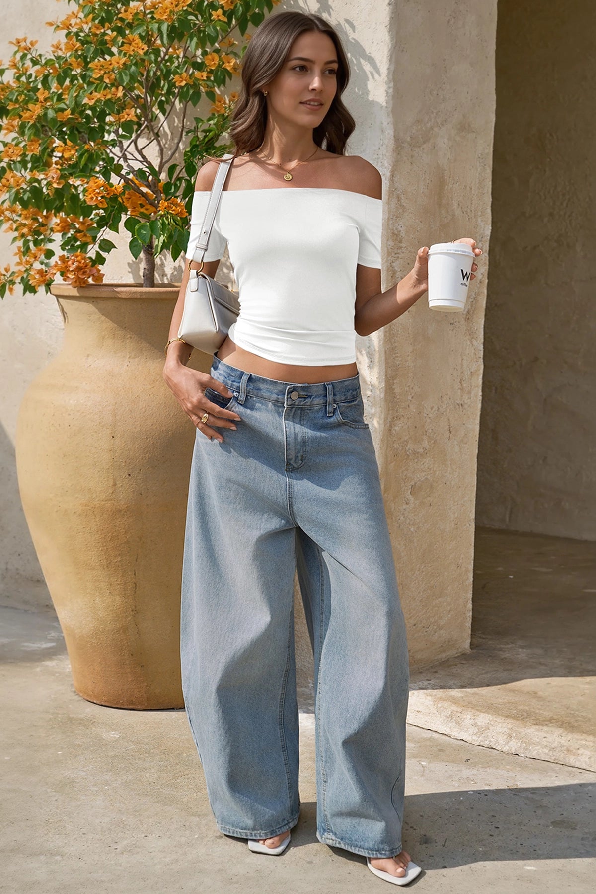Women White Off The Shoulder Tops Fisoew - Fisoew