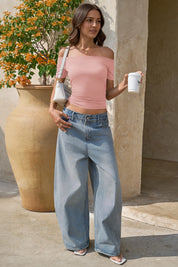 Women Pink Off The Shoulder Tops Fisoew