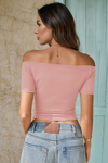 Women Pink Off The Shoulder Tops Fisoew - Fisoew