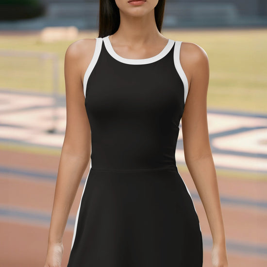 Womens Black Tennis Dress with Built-in Shorts & Bra Fisoew - Fisoew