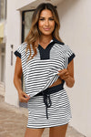 Womens Black Striped Sweatshirt Skirt 2 Piece Outfits Fisoew - Fisoew