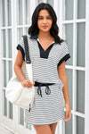 Womens Black Striped Sweatshirt Skirt 2 Piece Outfits Fisoew - Fisoew