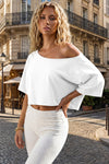 Womens White Off The Shoulder Cropped Tops Fisoew - Fisoew