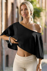 Womens Black Off The Shoulder Cropped Tops Fisoew