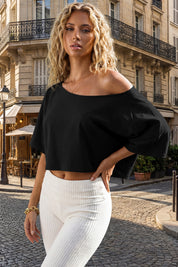 Womens Black Off The Shoulder Cropped Tops Fisoew