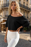 Womens Black Off The Shoulder Cropped Tops Fisoew - Fisoew