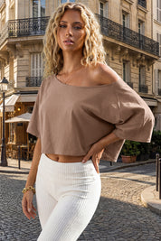 Womens Khaki Off The Shoulder Cropped Tops Fisoew