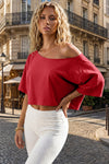 Womens Red Off The Shoulder Cropped Tops Fisoew - Fisoew