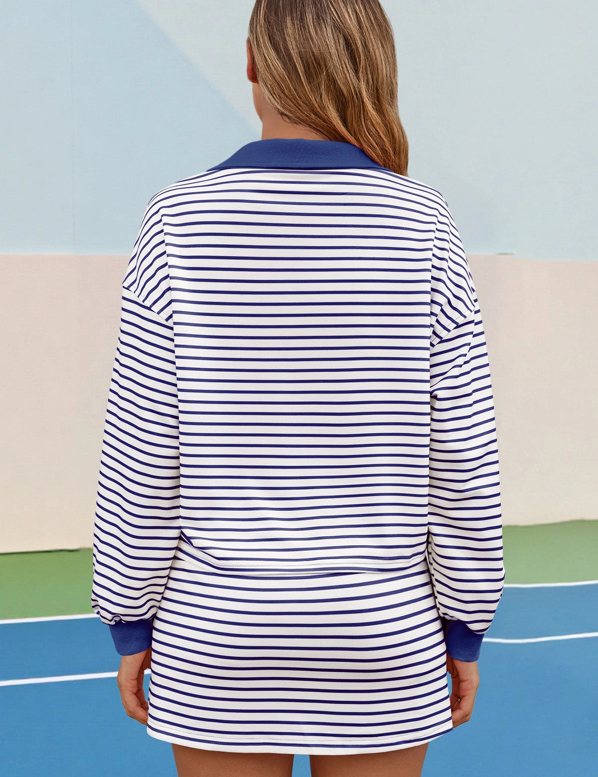 Womens Navy Striped 2 Piece Outfits Fisoew - Fisoew