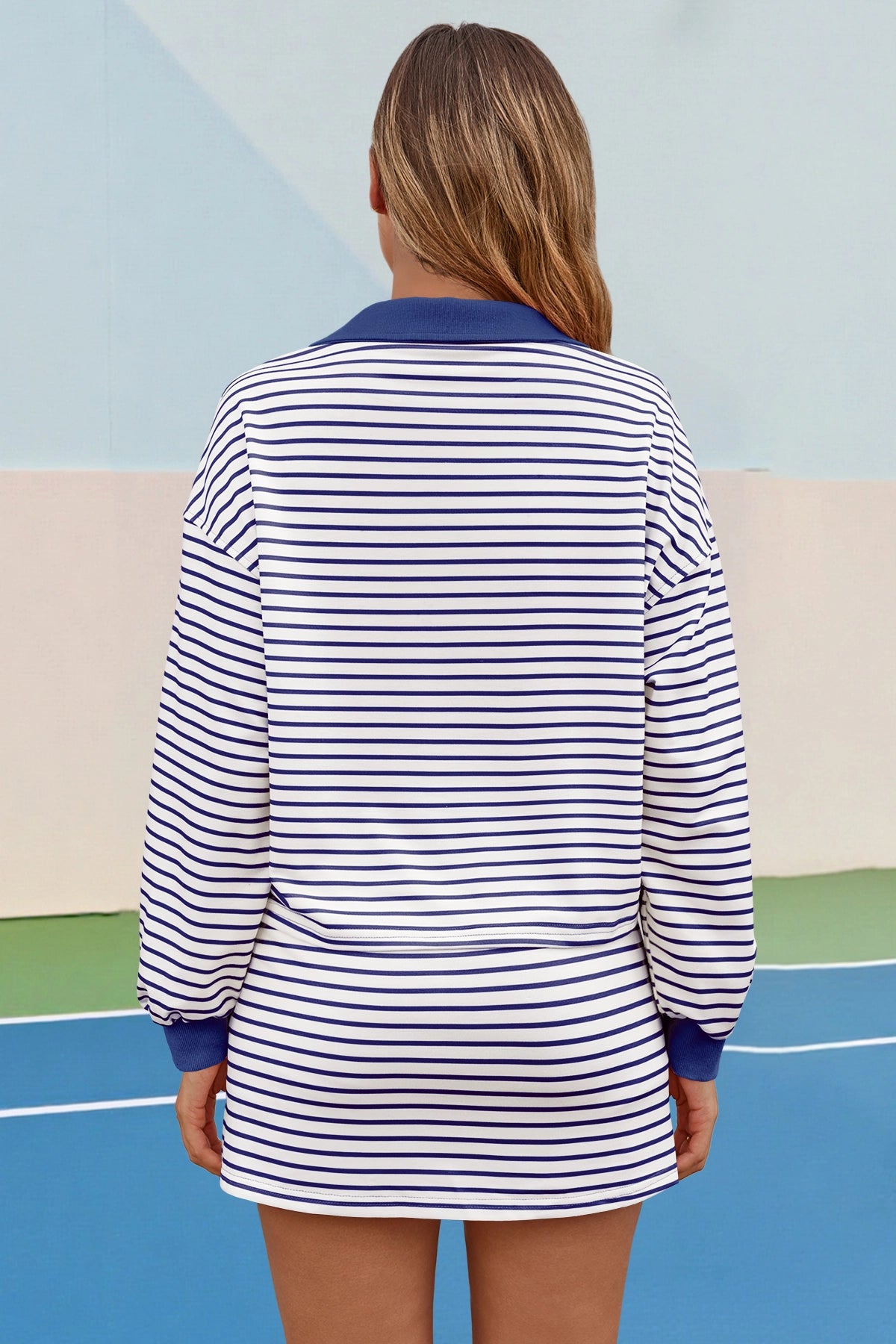 Womens Navy Striped 2 Piece Outfits Fisoew - Fisoew