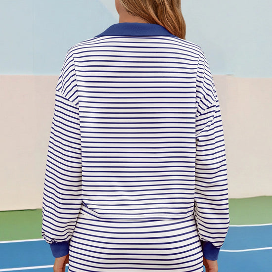 Womens Navy Striped 2 Piece Outfits Fisoew - Fisoew