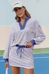 Womens Navy Striped 2 Piece Outfits Fisoew - Fisoew