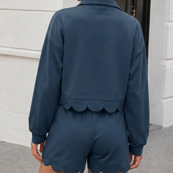 Crop Tops With Shorts Ruffle Trim Solid Sets - Fisoew
