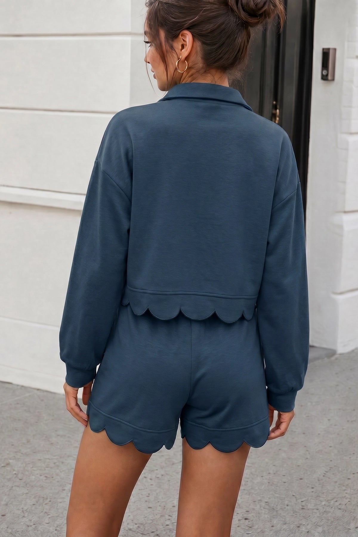 Crop Tops With Shorts Ruffle Trim Solid Sets - Fisoew
