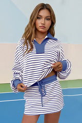 Womens Navy Striped 2 Piece Outfits Fisoew